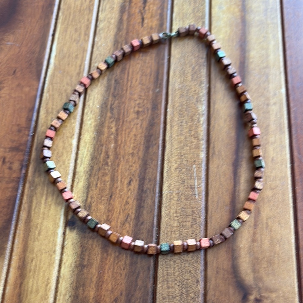 Vintage Wood Cubed Necklace.